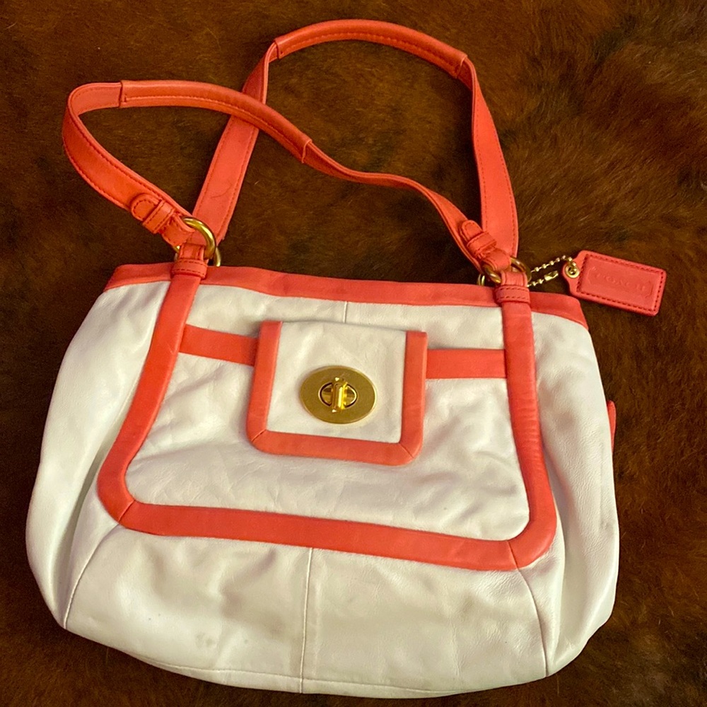 White and Pink Coach Shoulder Bag